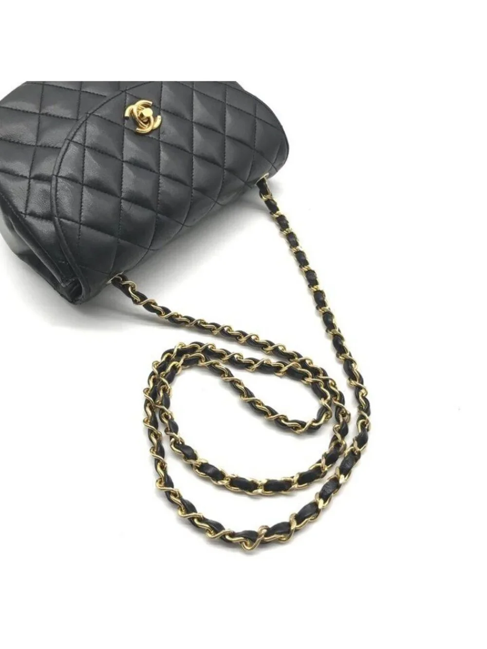 Chanel Chain Shoulder Bag Quilted CC Logo Flap Vintage Black